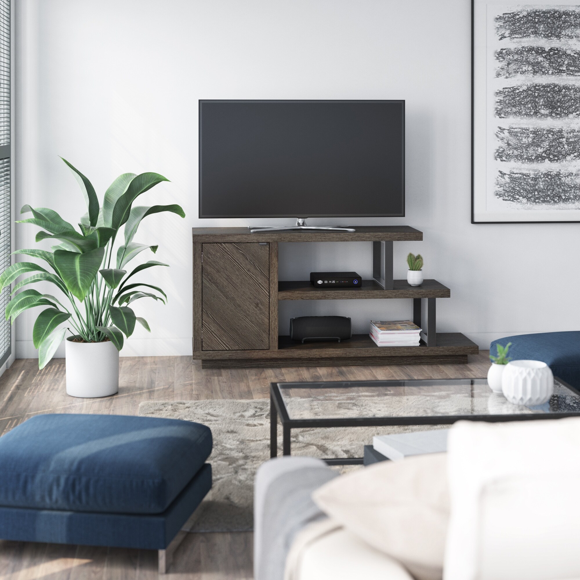 Asymmetrical TV Stand for 55" TVs with Storage