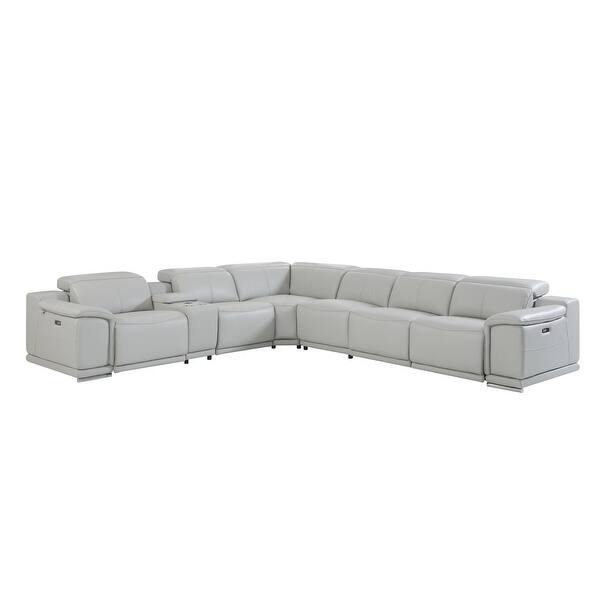 Gray Italian Leather Power Reclining U Shaped Seven Piece Corner Sectional With Console Gray Italian Leather Power Reclining U Shaped Seven Piece Corner Sectional With Console