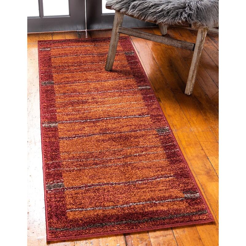 Contemporary Beallara Collection Area Rug - 2'6"x10' - Brown-Burgundy