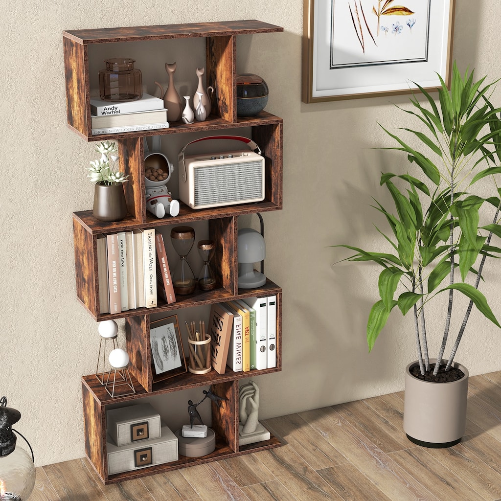 5-Tier Bookshelf with Anti-Toppling Device for Living Room Home Office - 27.5" x 9.5" x 62.5"