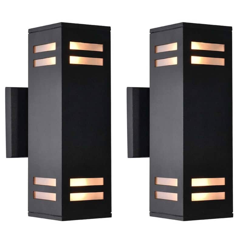Modern Black Wall Sconces Set of Two Industrial Rectangular Porch Light IP54 Waterproof Outdoor Wall Light
