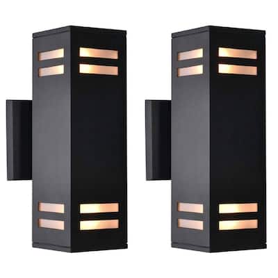 Modern Black Wall Sconces Set of Two Industrial Rectangular Porch Light IP54 Waterproof Outdoor Wall Light