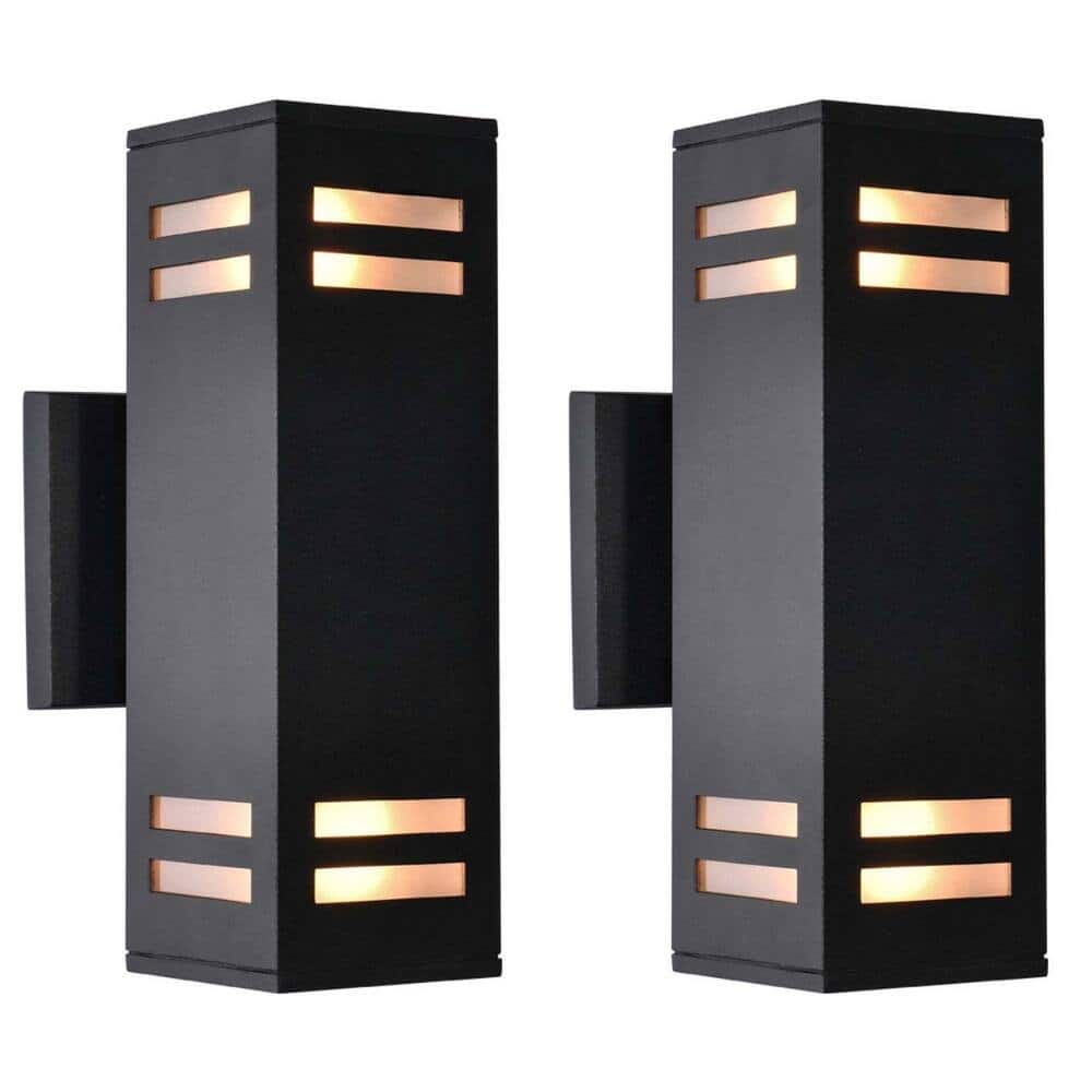 Modern Black Wall Sconces Set of Two Industrial Rectangular Porch Light IP54 Waterproof Outdoor Wall Light