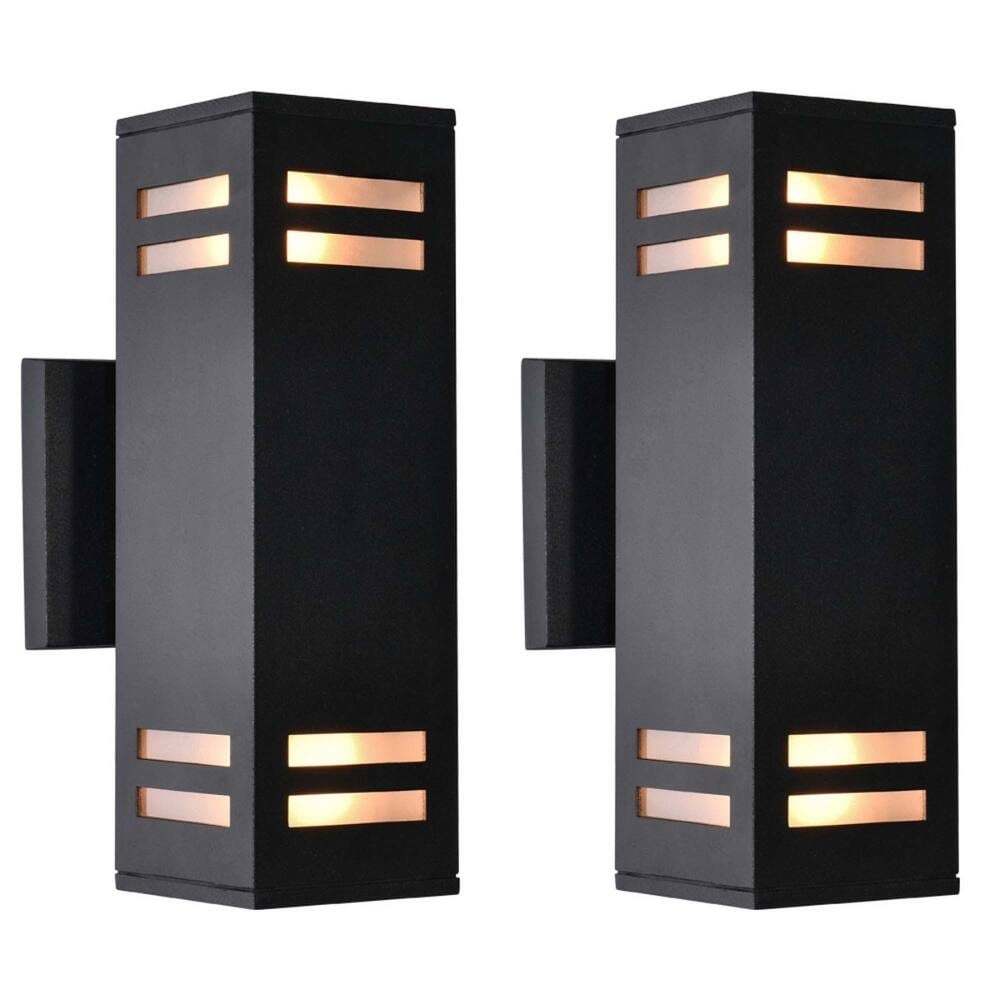 Rennnsan Modern Black Wall Sconces Set of Two Industrial Rectangular Porch Light IP54 Waterproof Outdoor Wall Light