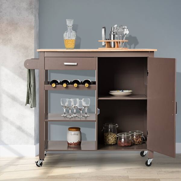 Shop Costway Kitchen Island Trolley Cart Wood Top Storage Cabinet