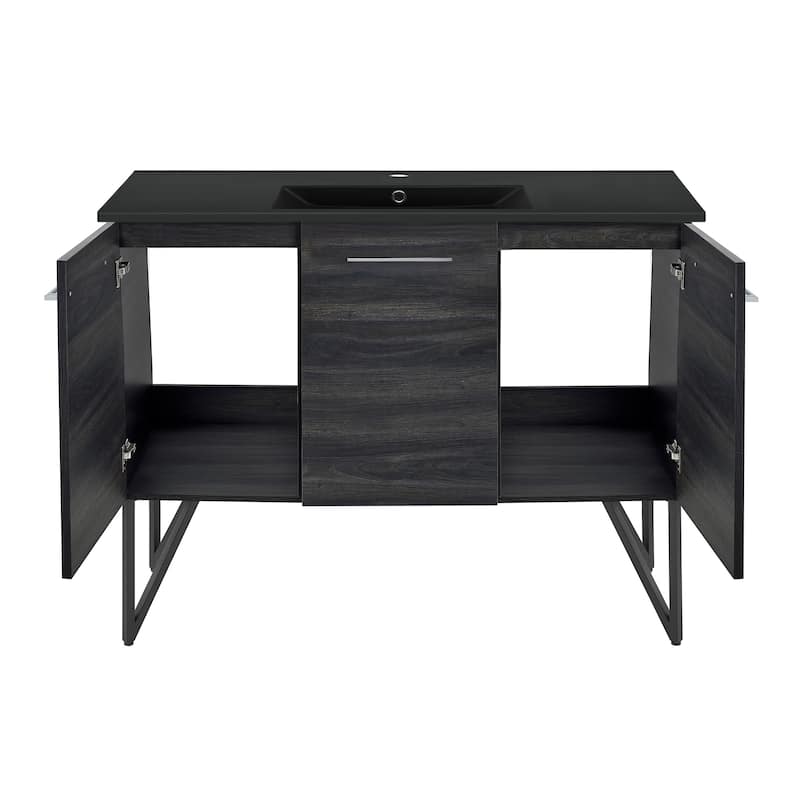 Annecy 48 In. Black Walnut Bathroom Vanity With Black Ceramic Sink Top