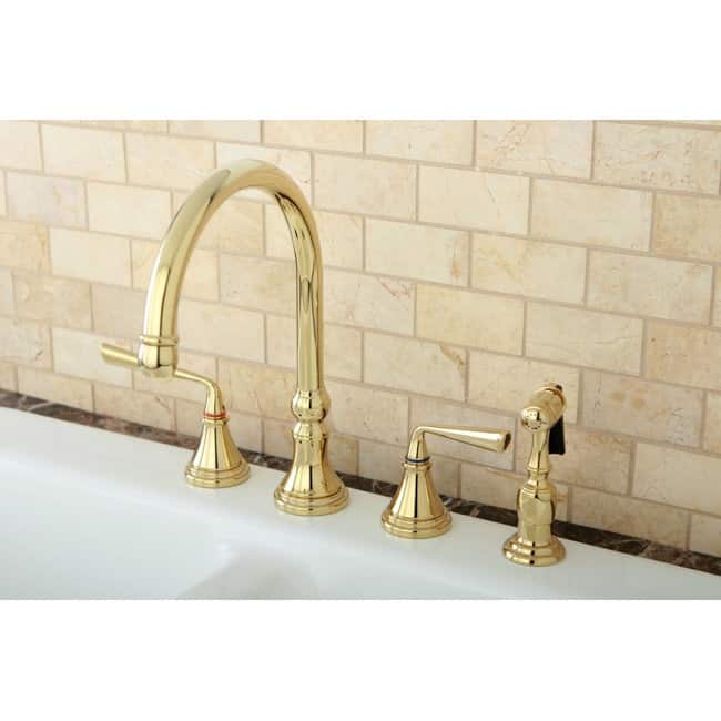 Kingston Brass Silver Sage Widespread Kitchen Faucet with Metal Lever