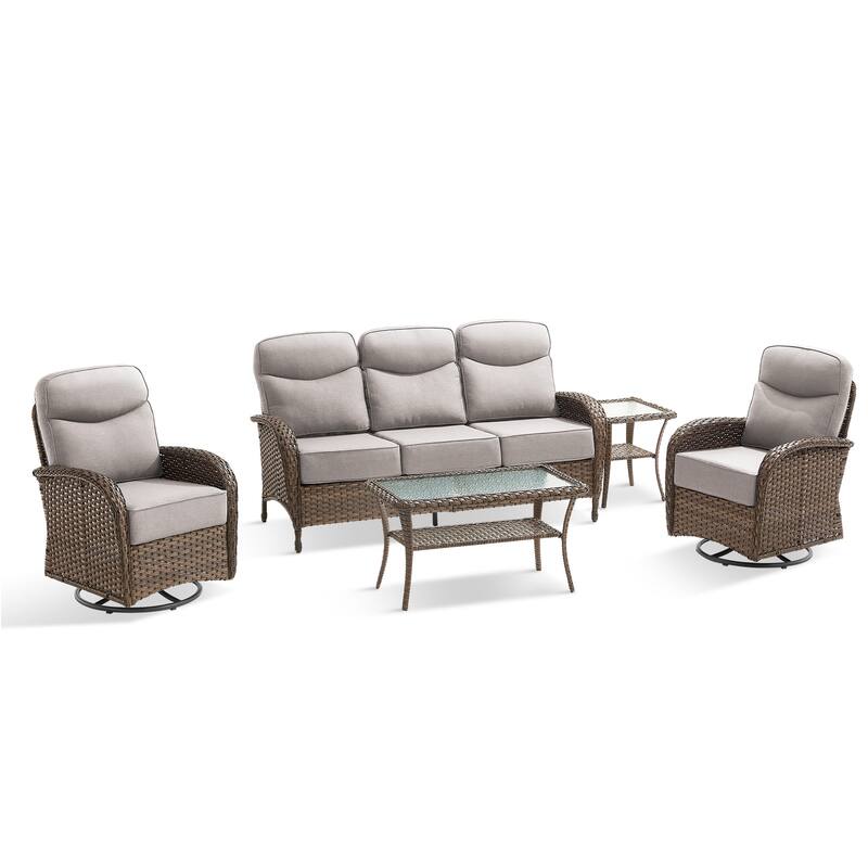 Pocassy Outdoor Sofa Swivel Chair and Ottman with Coffee Table