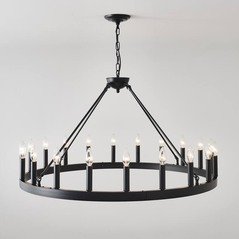 20-Light 39.4INCH Extra Large Wagon Wheel Chandelier, Black Farmhouse Round Wheel Chandelier Light Fixtures-E12