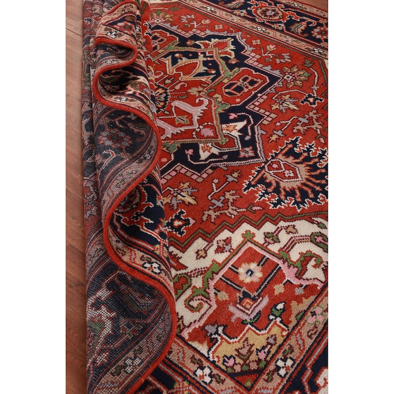 Hand Knotted Oriental 100% Wool Carpet Traditional Medallion Oranges & Rust Heriz (serapi) Area Rug - 9' 11'' X 8' 1''