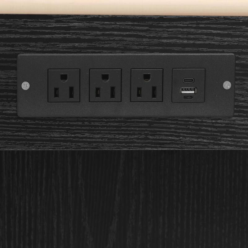 Kitchen Island with Two Tempered Glass Cabinet Doors, Power Outlet, Rolling Kitchen Cart on Wheels with Drop Leaf - Black