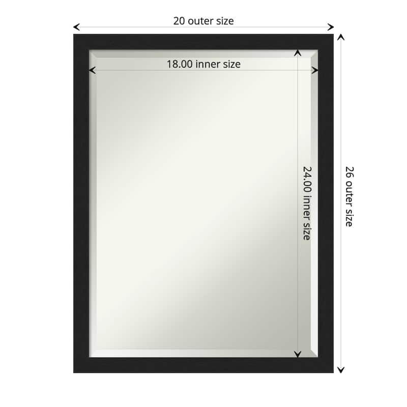 Beveled Bathroom Wall Mirror - Grace Brushed Narrow Frame - Outer Size: 20 x 26 in - Grace Brushed Metallic Black Narrow