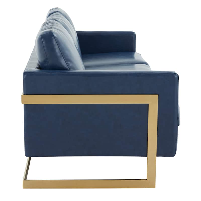 LeisureMod Lincoln Modern Upholstered Leather Sofa with Gold Frame - 83"