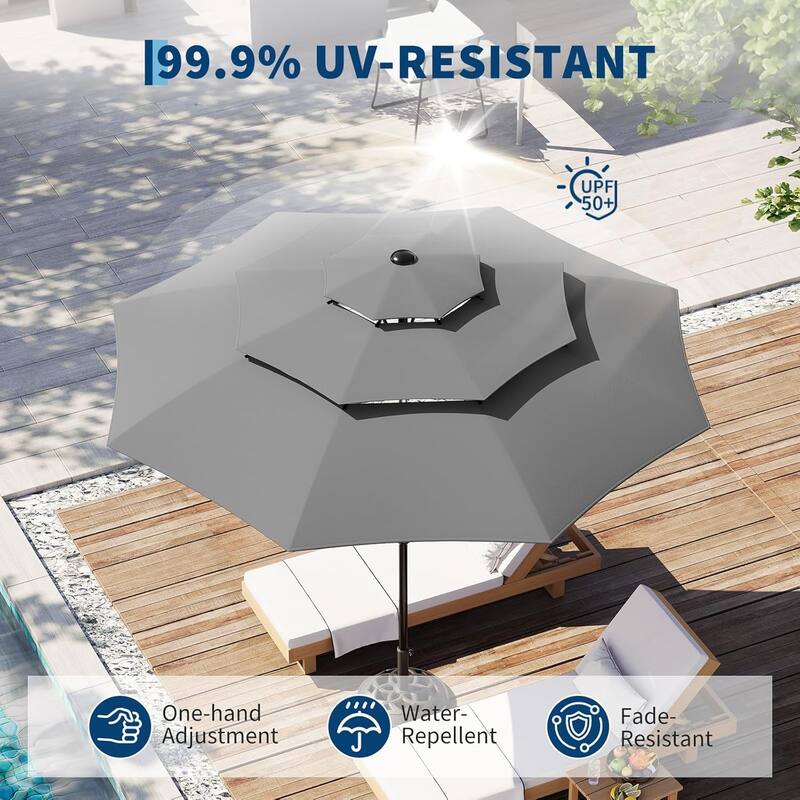 10Ft 3-Tier Patio Umbrella, with Vents, Easy Crank & Tilt