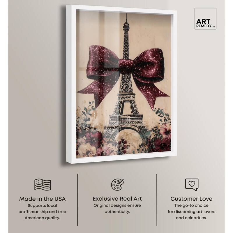 Sparkling Bow Eiffel Tower Shadowbox by Art Remedy