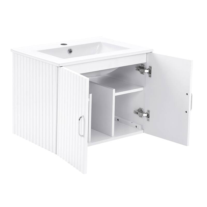 24 in. W x 19 in. H MDF Floating Bathroom Vanity with Integrated Ceramic Sink and Doors