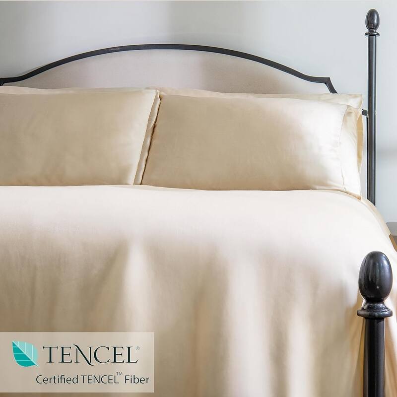 Delara 100% Eucalyptus Lyocell Tencel Fitted Sheet & Pillowcases, Naturally Cooling, Moisture-Wicking, Smooth & Breathable