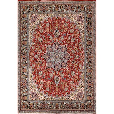 Traditional Floral Kashan Turkish Rug Red Machine Made Oriental Carpet - 9'8" x 12'11"