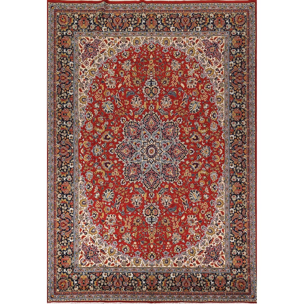 Traditional Floral Kashan Turkish Rug Red Machine Made Oriental Carpet - 9'8" x 12'11"