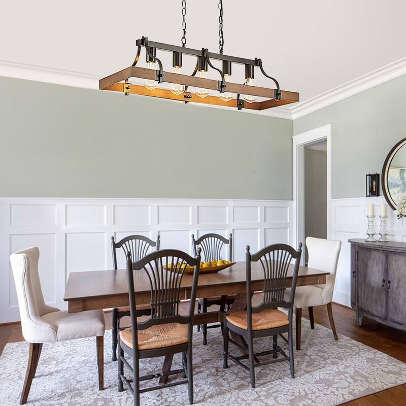 5 Light dining light fixtures brown chandelier lighting metal, wood pendant light
