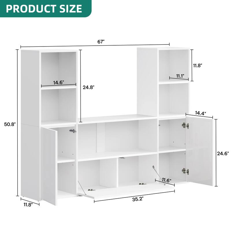 Moasis Modern 67" Glossy TV Stand with 4 Shelves and Cabinet for Living Room