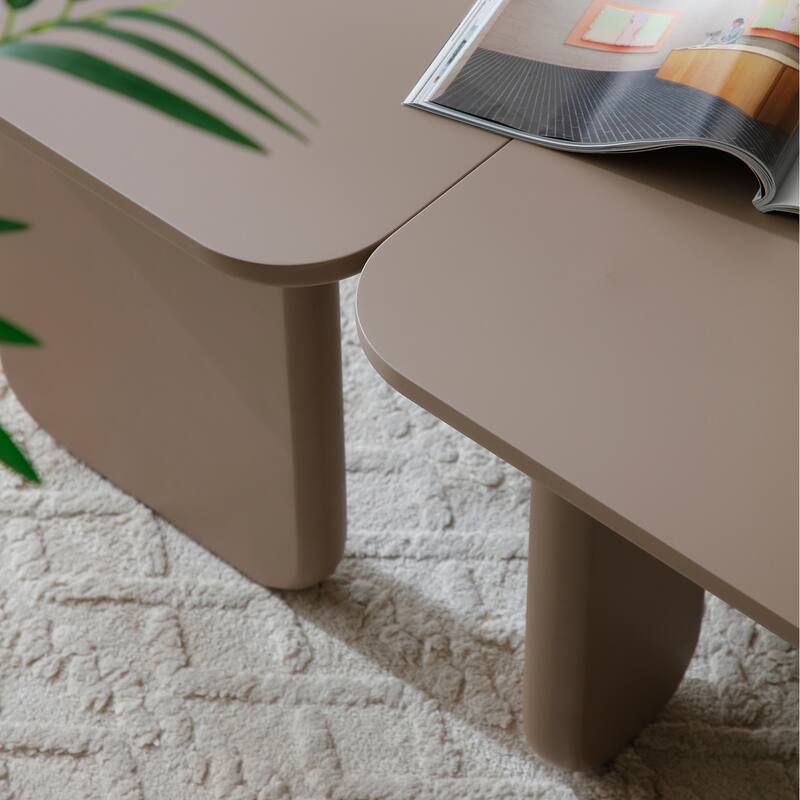 35.43" L-Shape Modern Coffee Table Upgraded, Cocktail Table with Multi-layer Green Paint, Drinking Side Table