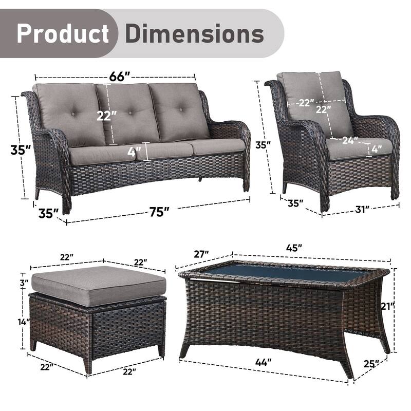Outdoor Sofa Chair with Coffee Table and Ottoman