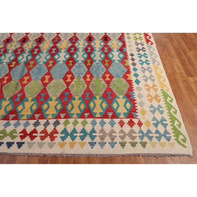 Multicolor Kilim Oriental Large Rug Hand-Woven Wool Carpet - 10'2" x 16'4"