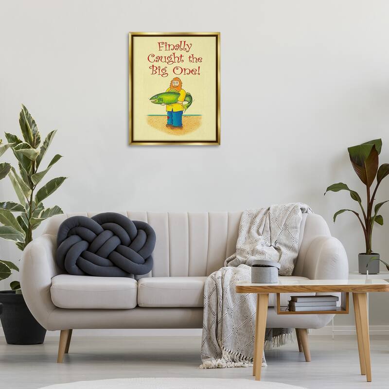 Stupell The Big One Fisherman Framed Floater Canvas Wall Art Design By Roger Straub