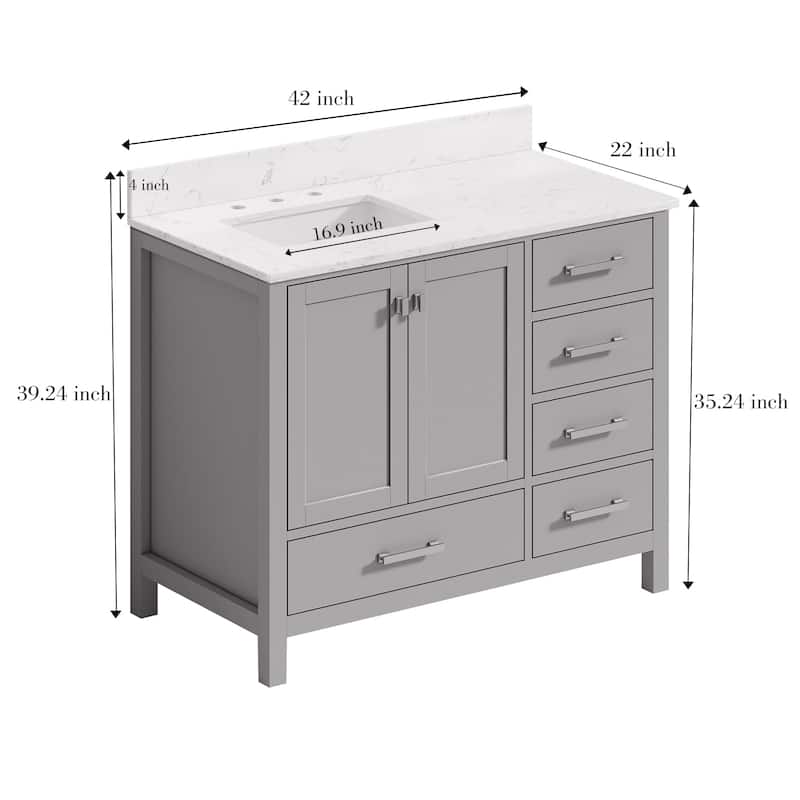 StarrySky 42 inch Undermount Left Sink Bathroom Vanity with Engineered Carrara Marble Top - 42 inch