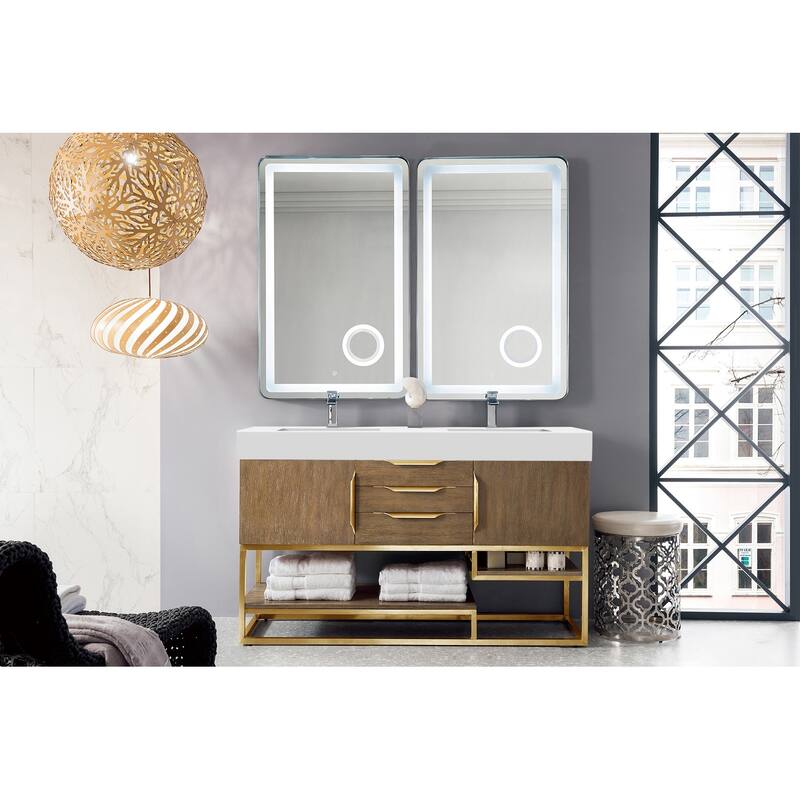 James Martin Vanities Columbia 59" Double Vanity, Latte Oak with Radiant Gold Hardware