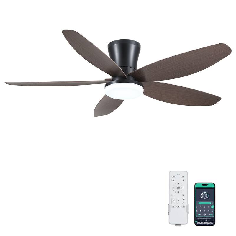 36"/42"/48" Low Profile Ceiling Fan with ABS Blades 3 Color LED Flush Mount for Bedroom Living Room APP and Remote Control