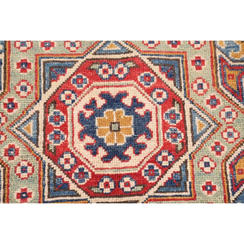 Geometric Kazak Oriental Area Rug Handmade Red Wool Carpet - 4'11" x 7'1"