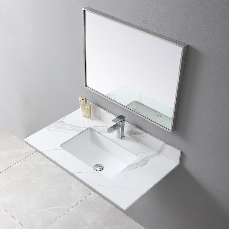 37" Bathroom Vanity Top Stone Carrara Gold Tops with Undermount Ceramic Sink Single Faucet Hole