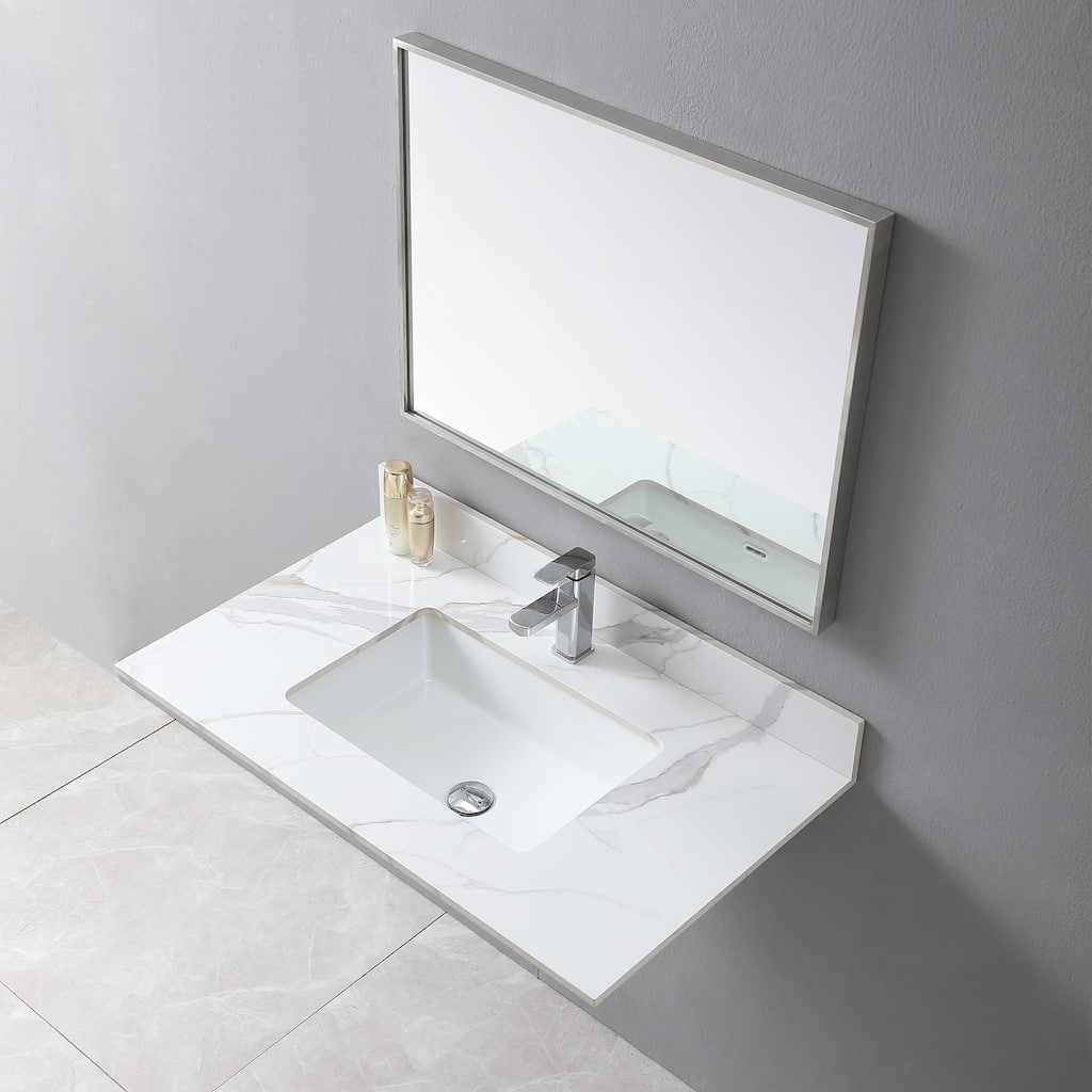 Elegant 37 Inch Carrara Marble Style Vanity Top, Pre-Sealed and Polished with White Ceramic Sink and Backsplash - 37.01in L
