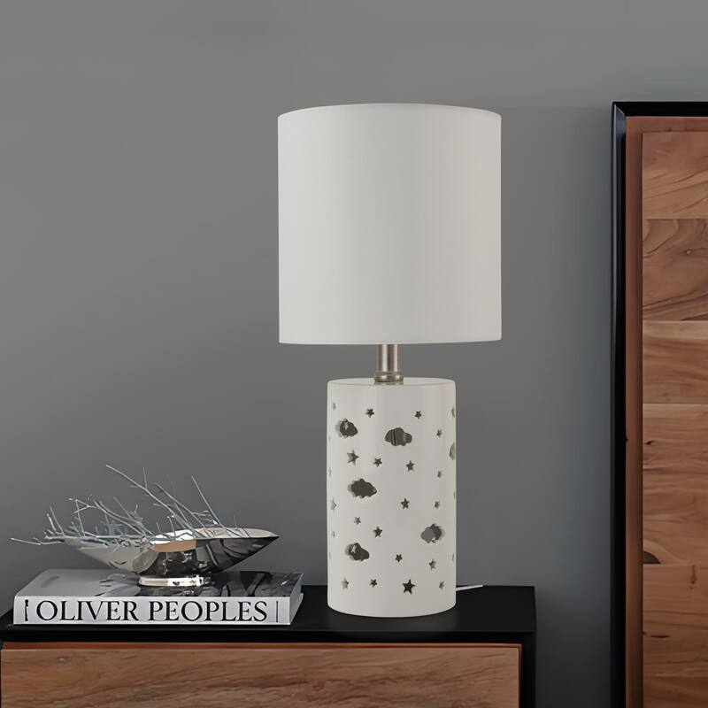 C Cattleya 17.5in 1-Light Starry Table Lamp with White Ceramic Base and Fabric Shade