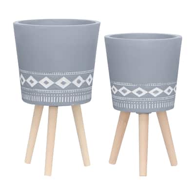 S/2 10/12" Diamond Planter w/ Wood Legs