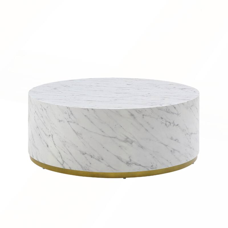 35.43 Inch Accent Tea Table with Gold Metal Base