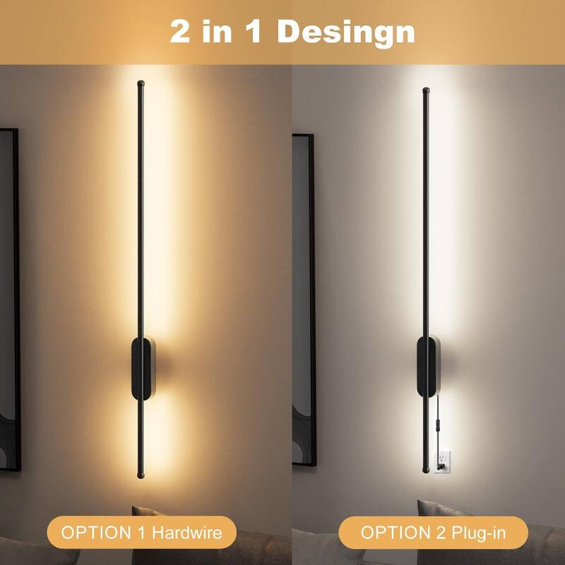 Set of 2 Modern Linear LED Wall Sconces, Plug in/ Hardwired - 31.5 in