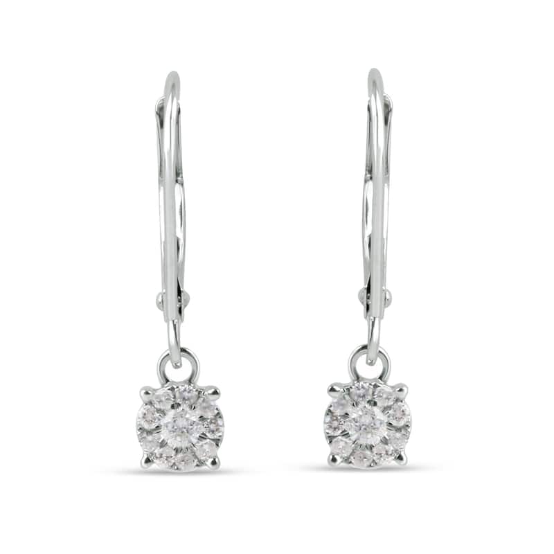 IGI Certified 1/5ct TDW Diamond Cluster Dangle Drop Earrings in 14k White Gold for Women