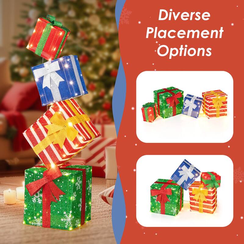 Gymax 48'' Lighted Stacked Gift Boxes Light up Box Tower Christmas - Multi-colors - See Details