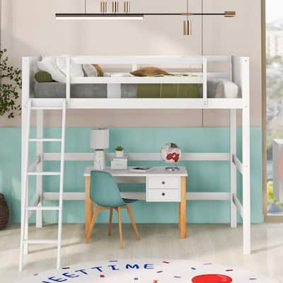Solid Wood Twin Size Loft Bed with Ladder - Durable, Minimalistic Design