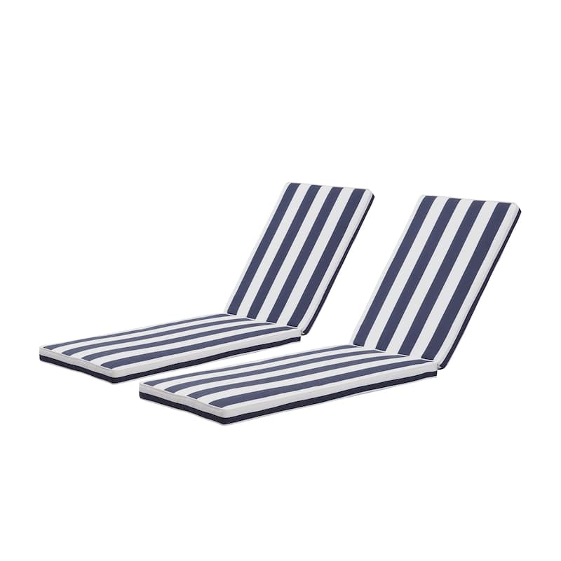 GDFStudio Bula Outdoor Chaise Lounge Cushion with Removable Cover (Set of 2)-ONLY CUSHION - 74.41" x 22.05" - Blue striped