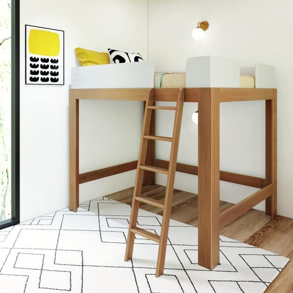 slide 2 of 7, Max and Lily Mid-Century Modern Full-Size High Loft Bed Pecan/White - Full
