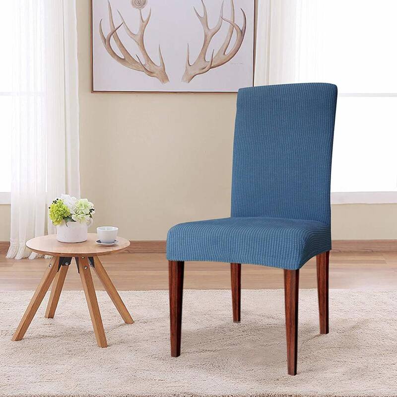 Enova Home Elegant Knitting Jacquard Box Cushion Dining Chair Slipcover - Denim Blue