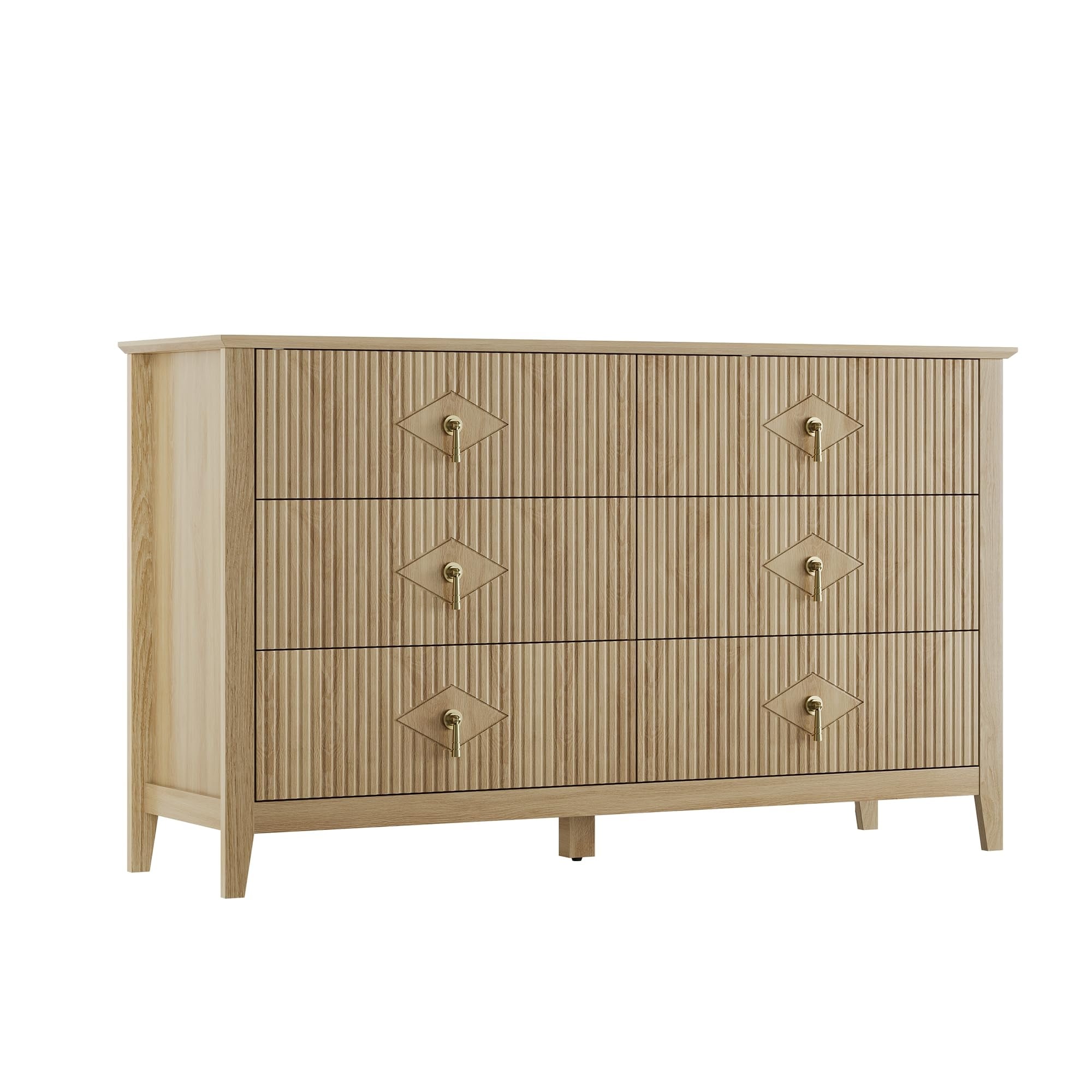 54" Extra Wide 6 Drawer Dresser for Bedroom, Modern Wood Chest of Drawers with Metal Handles Organizer