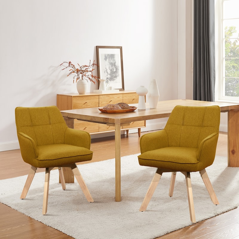 Art Leon Swivel Fabric Dining Arm Chair (Set of 2) - Yellow