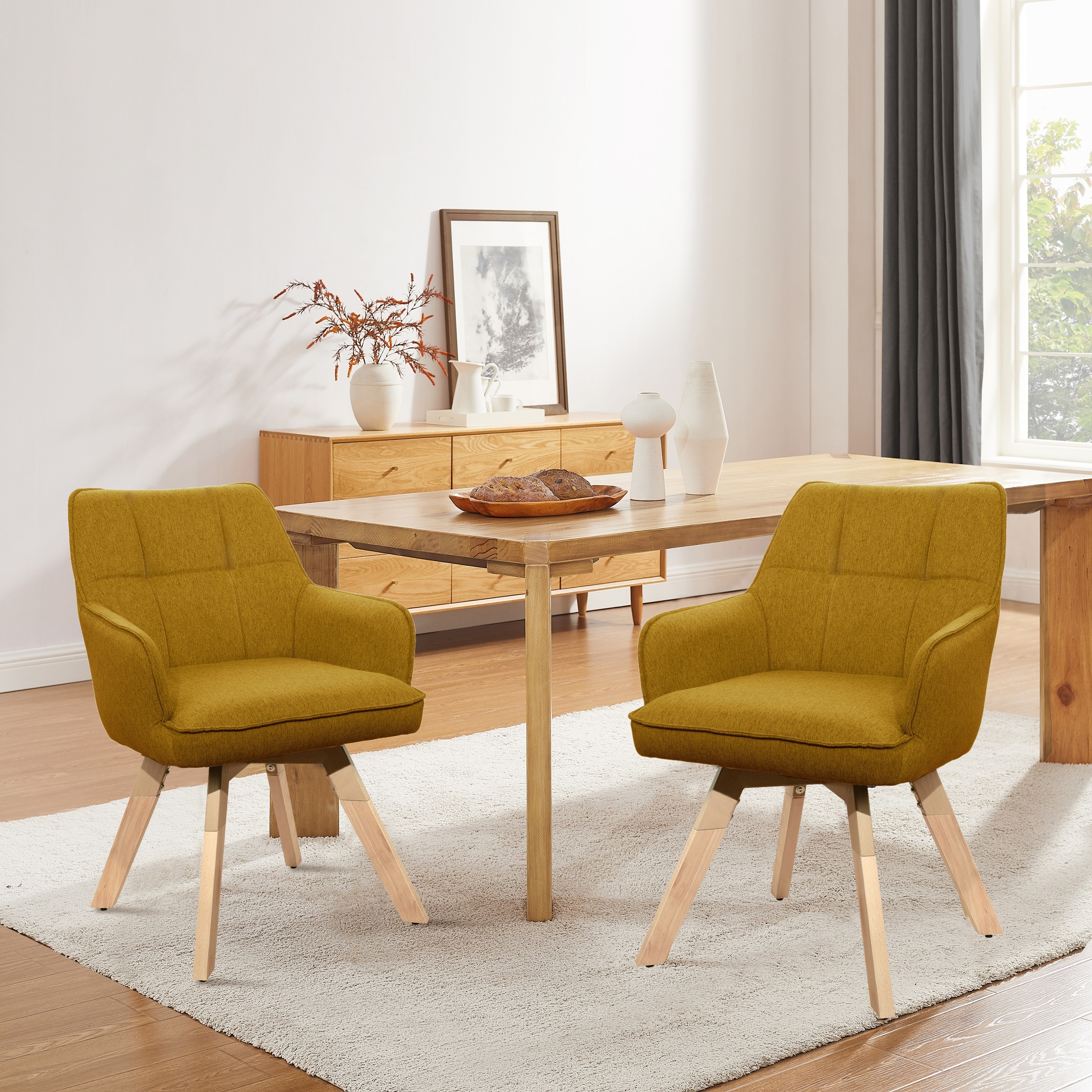 Art Leon Swivel Fabric Dining Arm Chair (Set of 2)