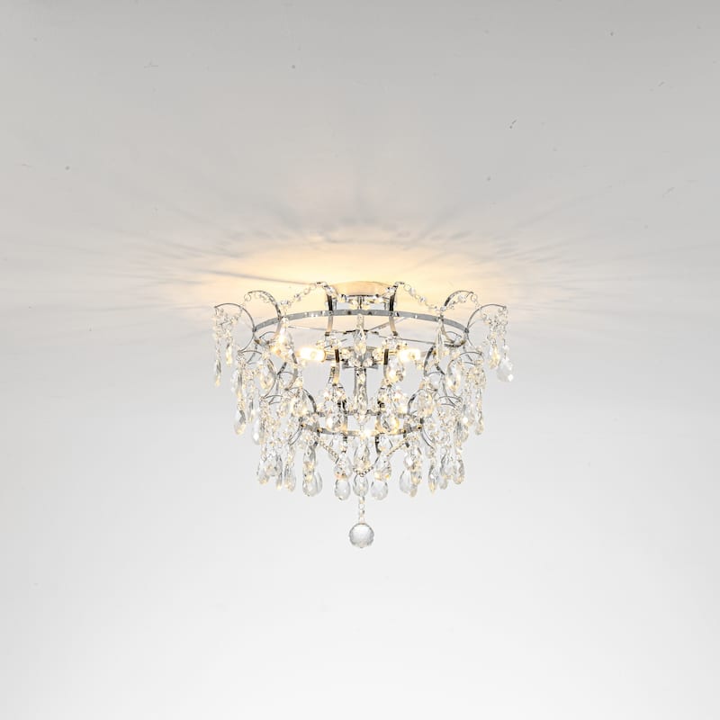Elegant 4-Light Chrome Semi Flush Mount Ceiling Light with Clear Crystal Raindrop Accents for Living Room or Dining Room - 19.3 in. W x 16.7 in. H x 19.3 in. D - Chrome/Clear