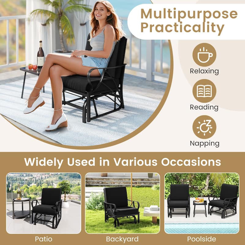 Gymax 2PCS Patio Glider Chair Single Outdoor Rocking Chair w/ Seat &